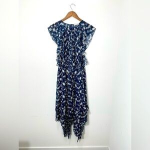 Ulla Johnson Caterina Dress in Azure Floral Ruffle A Line 100% Silk Dress Size 4